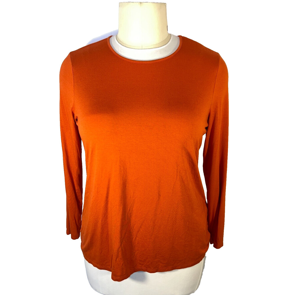 Chico's Long Sleeve Tee Shirt Women's Size XL Orange Stretch Boat Neck